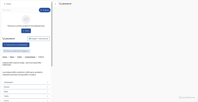 Security scan screenshot of https://www.viamichelin.com/maps/traffic/united_states/indiana