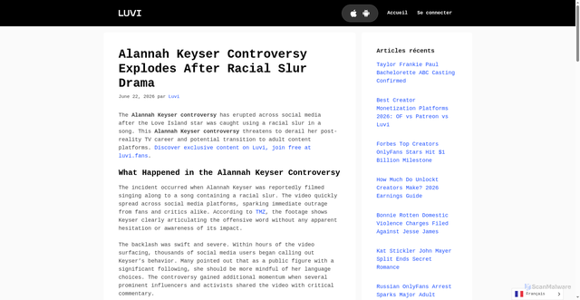 Security scan screenshot of https://www.luvi.fans/blog/fr/love-island-alannah-keyser-racial-slur-controversy-tmz/