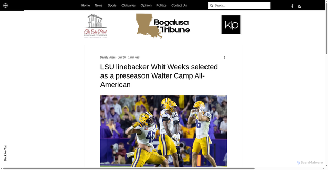 Security scan screenshot of https://www.bogalusatribune.com/post/lsu-linebacker-whit-weeks-selected-as-a-preseason-walter-camp-all-american