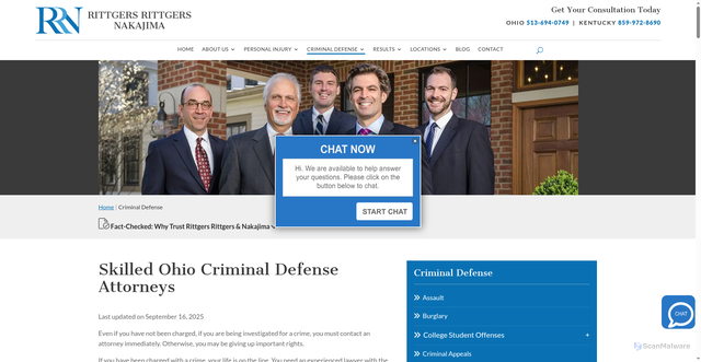 Security scan screenshot of https://www.rittgers.com/criminal-defense/