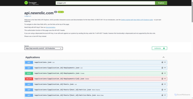 Security scan screenshot of https://api.newrelic.com