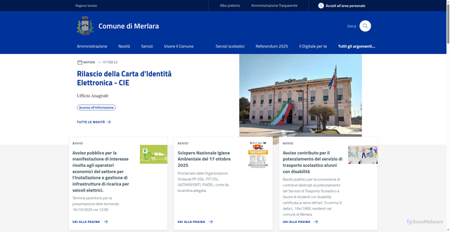 Security scan screenshot of https://www.comune.merlara.pd.it/