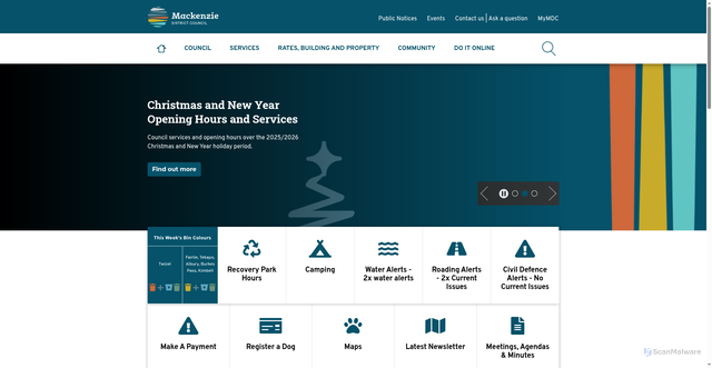 Security scan screenshot of https://www.mackenzie.govt.nz/