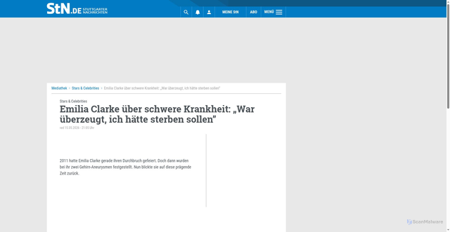 Security scan screenshot of https://www.stuttgarter-nachrichten.de/inhalt.video-stars-celebrities-emilia-clarke-ueber-schwere-krankheit-war-ueberzeugt-ich-haette-sterben-sollen.bef9f531-3acf-49b8-a7d4-4e0eafc2a92e.html