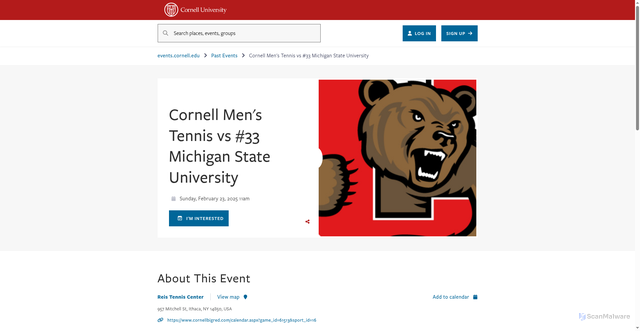 Security scan screenshot of https://events.cornell.edu/event/cornell_mens_tennis_vs_michigan_state_university
