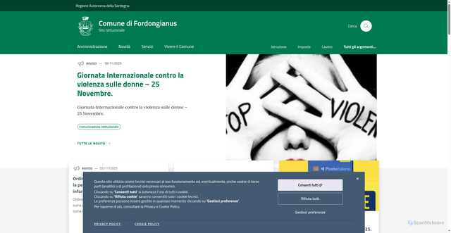 Security scan screenshot of https://www.comune.fordongianus.or.it/