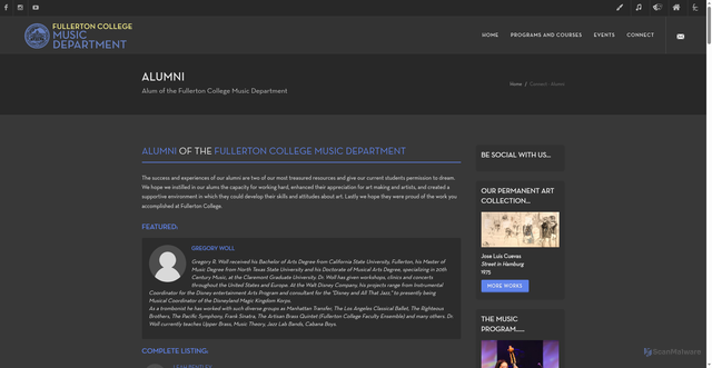 Security scan screenshot of https://music.fullcoll.edu/conn_alumni.php