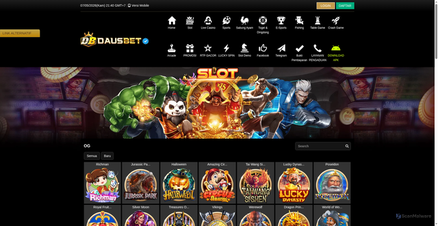Security scan screenshot of https://dausbetkuberani.click/desktop/game/slot/og