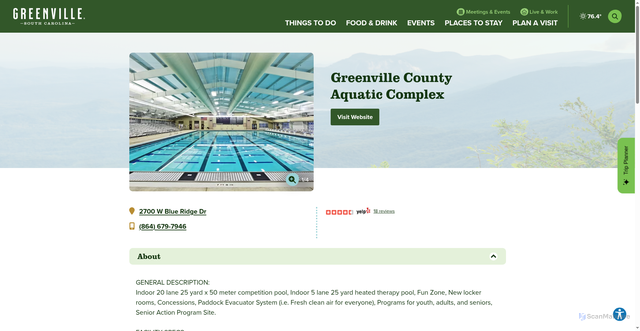 Security scan screenshot of https://www.visitgreenvillesc.com/listing/greenville-county-aquatic-complex/6179/