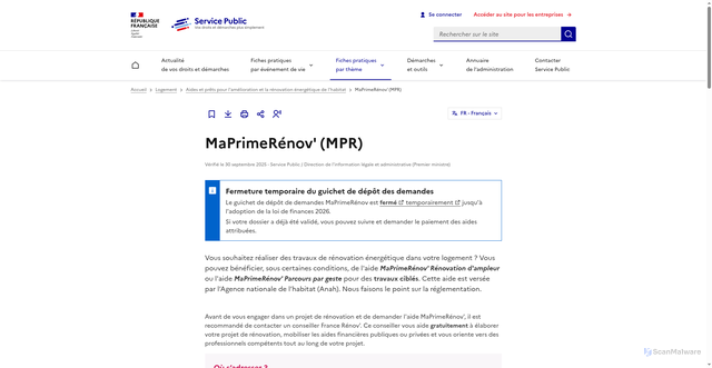 Security scan screenshot of https://www.service-public.gouv.fr/particuliers/vosdroits/F35083