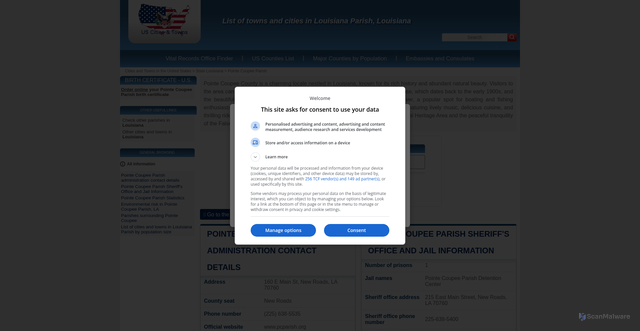 Security scan screenshot of https://www.citydirectory.us/parish-pointe-coupee.html