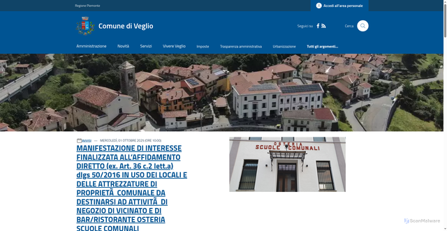 Security scan screenshot of https://www.comune.veglio.bi.it/