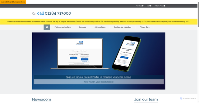 Security scan screenshot of https://www.wsh.nhs.uk/Home.aspx
