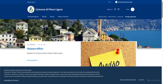 Security scan screenshot of https://www.comune.pieveligure.ge.it/