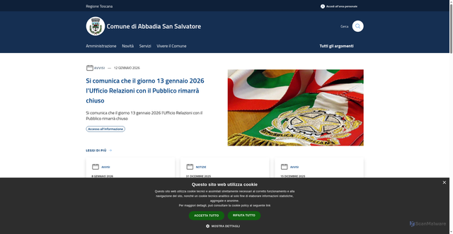 Security scan screenshot of https://www.comune.abbadia.siena.it/it