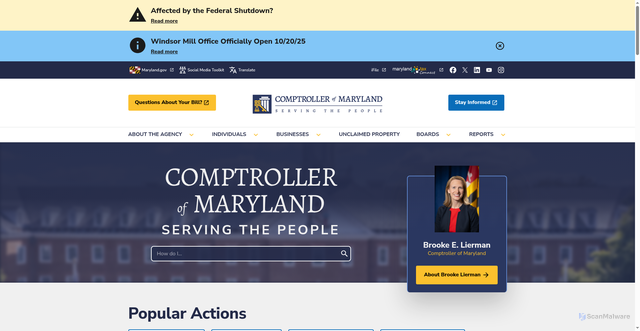 Security scan screenshot of https://www.marylandcomptroller.gov/