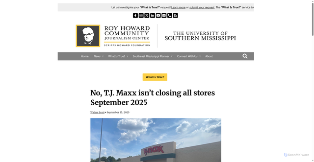 Security scan screenshot of https://rhcjcnews.com/5493/what-is-true/no-t-j-maxx-isnt-closing-all-stores-september-2025/