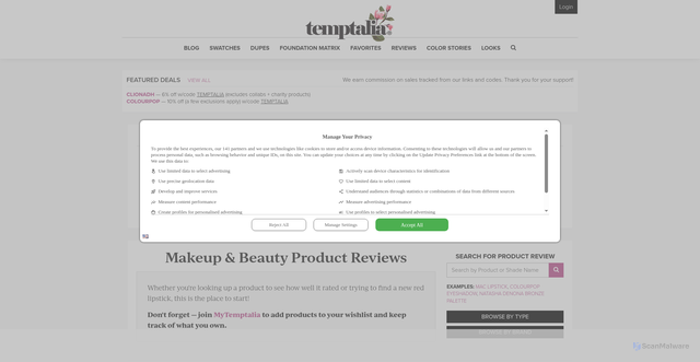 Security scan screenshot of https://temptalia.com