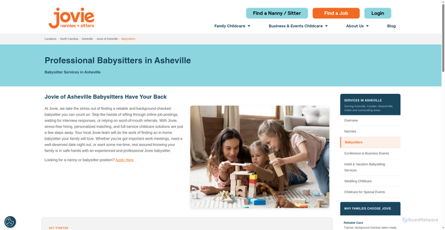 Security scan screenshot of https://www.jovie.com/locations/nc/asheville/jovie-of-asheville/babysitters/