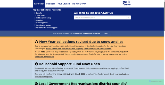 Security scan screenshot of https://www.middevon.gov.uk/