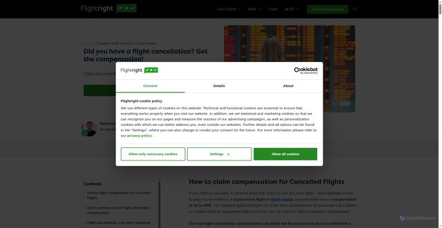 Security scan screenshot of https://www.flightright.com/your-rights/flight-cancellation