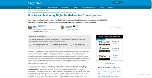 Security scan screenshot of https://www.comparitech.com/blog/vpn-privacy/watch-monday-night-football-online-anywhere/