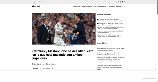 Security scan screenshot of https://www.grada3.com/2025/10/22/carreras-mastantuono-real-madrid/