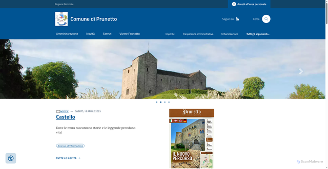 Security scan screenshot of https://www.comune.prunetto.cn.it