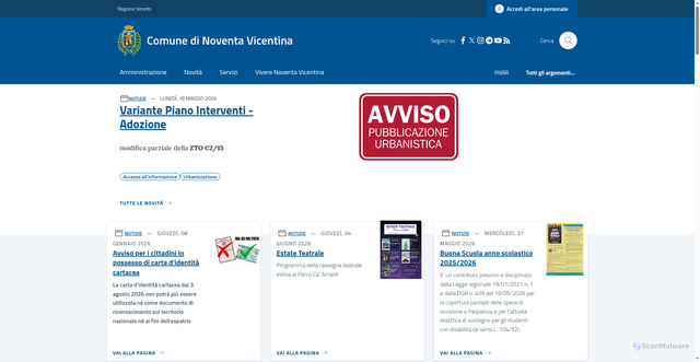 Security scan screenshot of https://www.comune.noventa-vicentina.vi.it