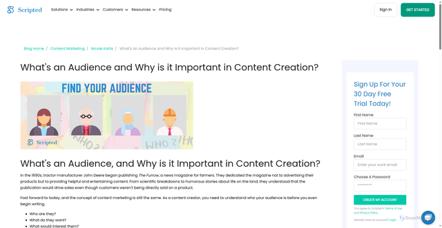 Security scan screenshot of https://www.scripted.com/content-marketing/audience-development-strategy