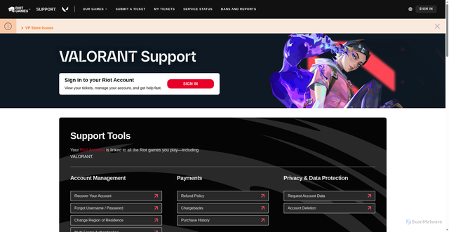 Security scan screenshot of https://support-valorant.riotgames.com/hc/en-us