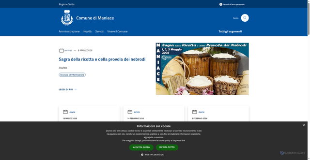 Security scan screenshot of https://comune.maniace.ct.it