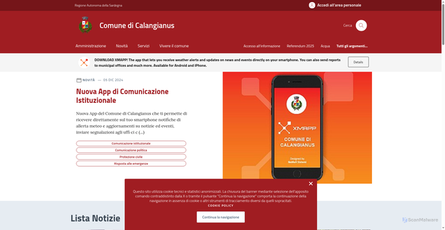 Security scan screenshot of https://comune.calangianus.ss.it/