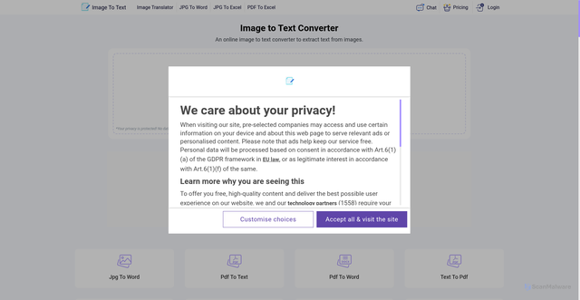 Security scan screenshot of https://imagetotext.info