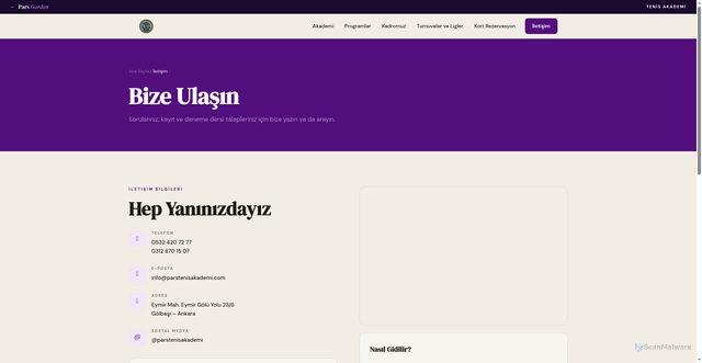 Security scan screenshot of https://parstenisakademi.pages.dev/tenis/iletisim