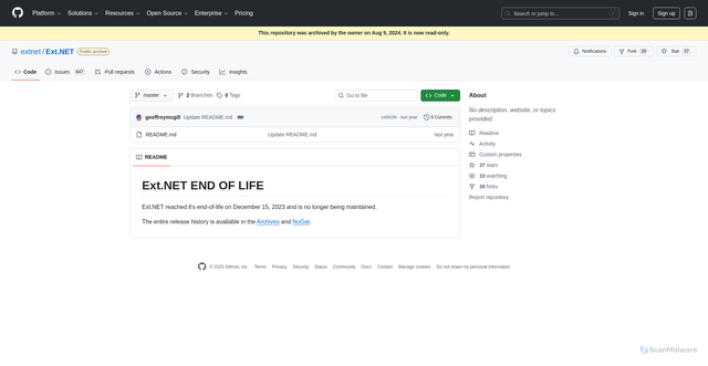 Security scan screenshot of https://ext.net