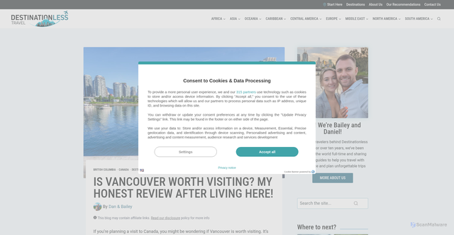 Security scan screenshot of https://destinationlesstravel.com/is-vancouver-worth-visiting/