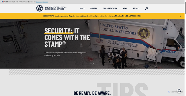 Security scan screenshot of https://www.uspis.gov/