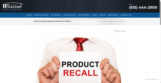 Security scan screenshot of https://keithwilliamslawgroup.com/what-is-a-product-recall-and-why-does-it-matter/