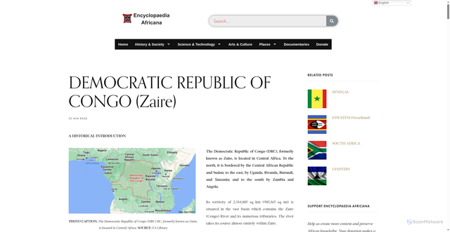 Security scan screenshot of https://encyclopaediaafricana.com/democratic-republic-of-congo-zaire/