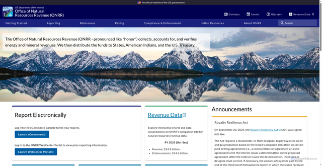 Security scan screenshot of https://onrr.gov/