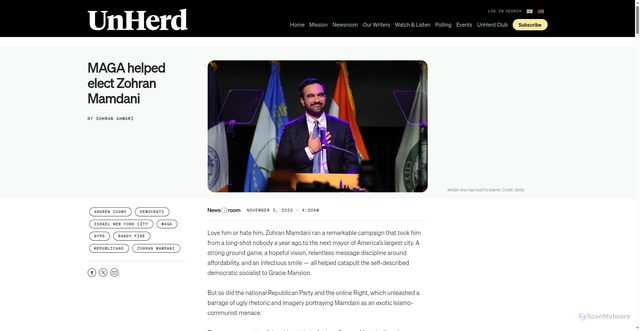 Security scan screenshot of https://unherd.com/newsroom/how-maga-helped-elect-zohran-mamdani/