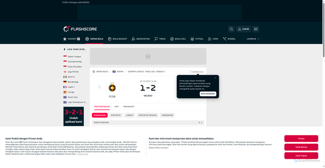 Security scan screenshot of https://www.flashscore.co.id/pertandingan/sepak-bola/bologna-0M9xNN8N/fcsb-Gv2kjDpN/