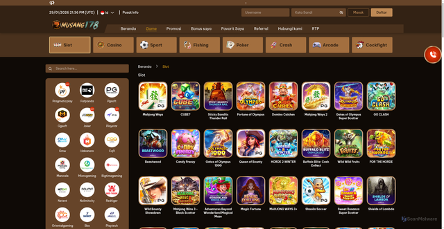 Security scan screenshot of https://musang178ceo.com/games/slot