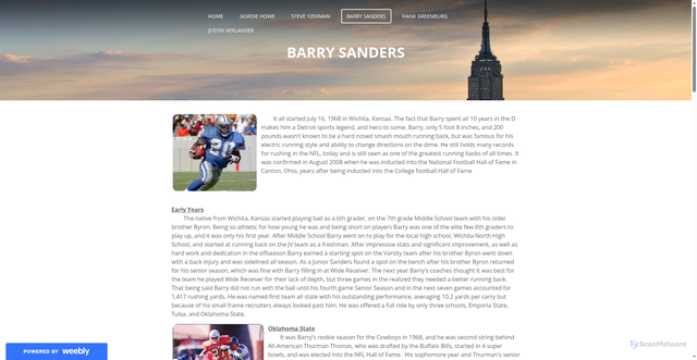 Security scan screenshot of https://joewhalen12.weebly.com/barry-sanders.html