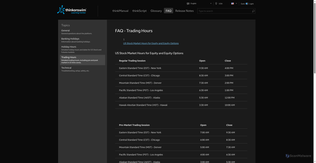 Security scan screenshot of https://toslc.thinkorswim.com/center/faq/Trading-Hours