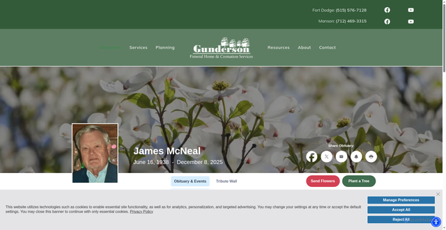 Security scan screenshot of https://www.gundersonfuneralhome.com/obituaries/James-Mcneal?obId=46765605