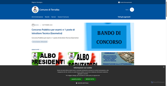 Security scan screenshot of https://comune.terralba.or.it/it