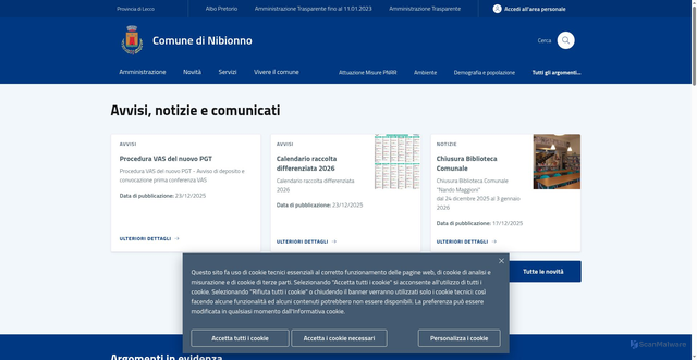 Security scan screenshot of https://www.comune.nibionno.lc.it/
