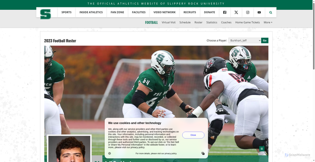 Security scan screenshot of https://rockathletics.com/sports/football/roster/jeff-burkhart/35423